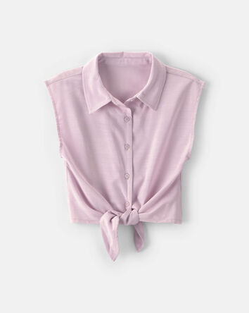 Girls Cropped Tie-Front Top - Purple, 