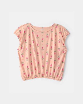 Girls Floral Short-Sleeve Top - Peach, 