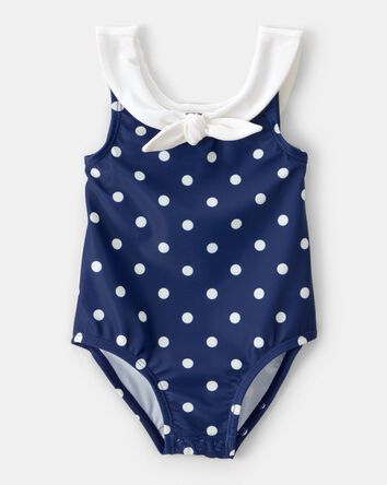 Baby Girl Polka Dot 1-Piece Swimsuit - Navy, 