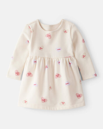 Baby Girl DayDream Fleece Valentine's Day Hearts Knit Dress - Ivory, 