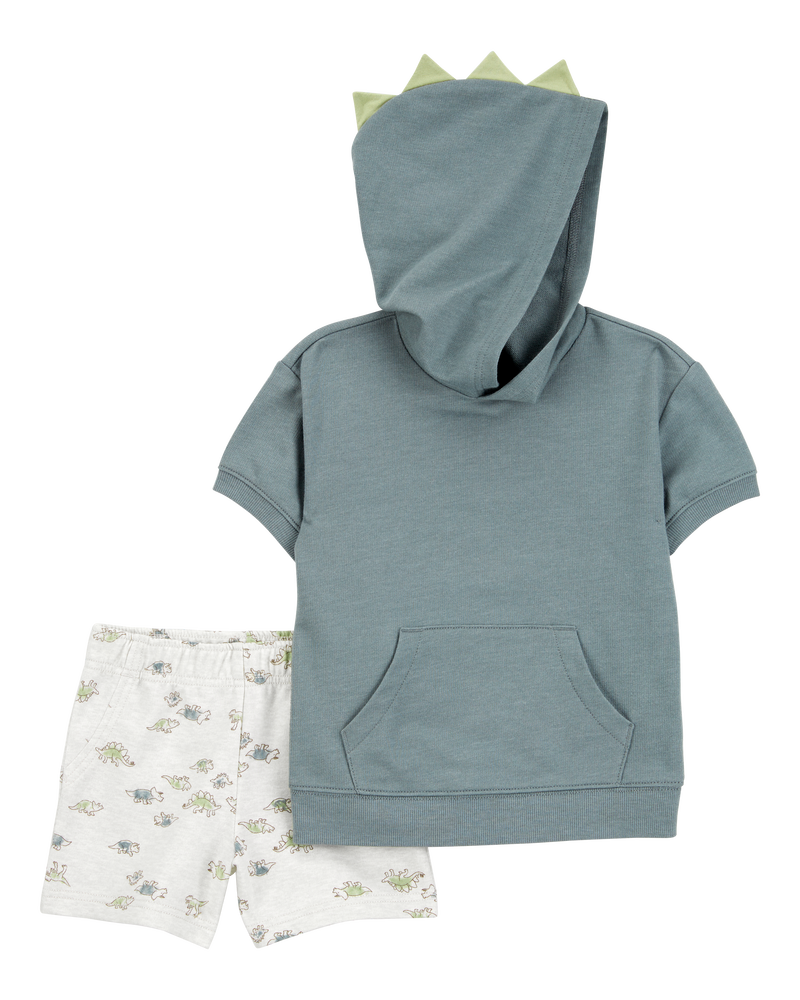 Toddler 2-Piece Dinosaur Hooded Outfit Set - Green/Grey, image 1 of 3 slides