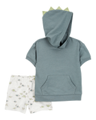 Toddler 2-Piece Dinosaur Hooded Outfit Set - Green/Grey, image 1 of 3 slides