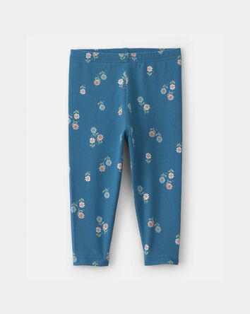 Baby Girl Floral Pull-On Stretch Leggings - Blue, 