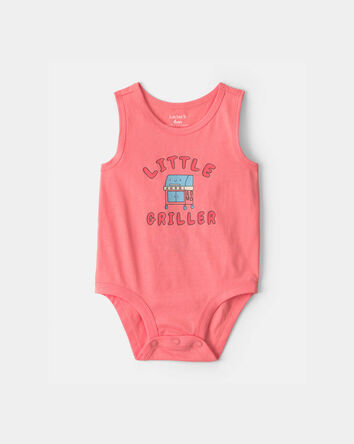 Baby Boy 'Little Griller' Sleeveless Graphic Bodysuit - Coral, 