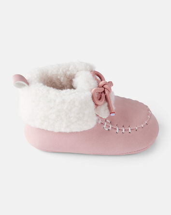 Baby Girl Sherpa Moccasin Boots - Pink/White, 