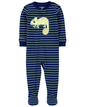 Pyjama 1 pièce à pieds en coton ajusté à motif de caméléon, 