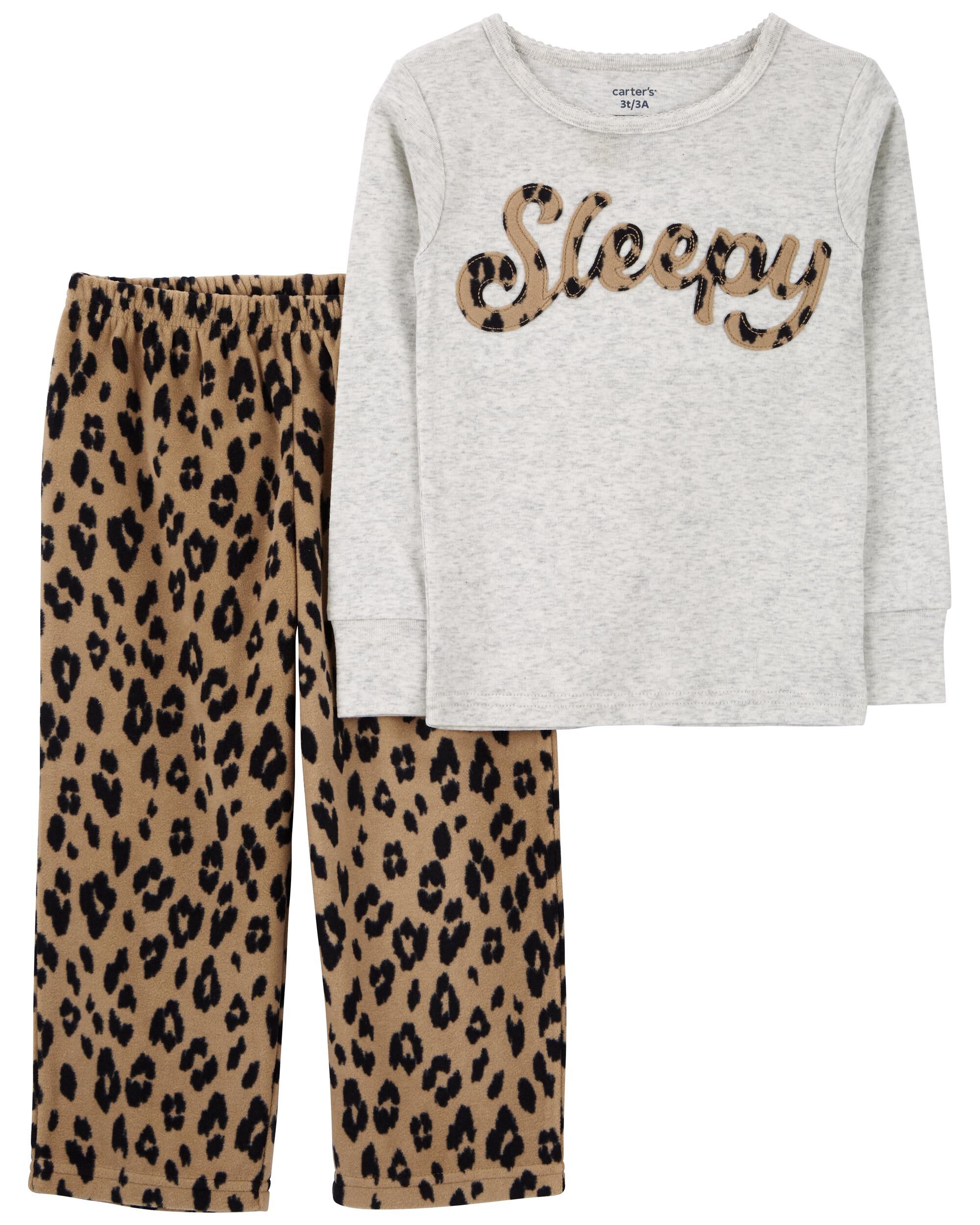 Fleece leopard print pajamas sale