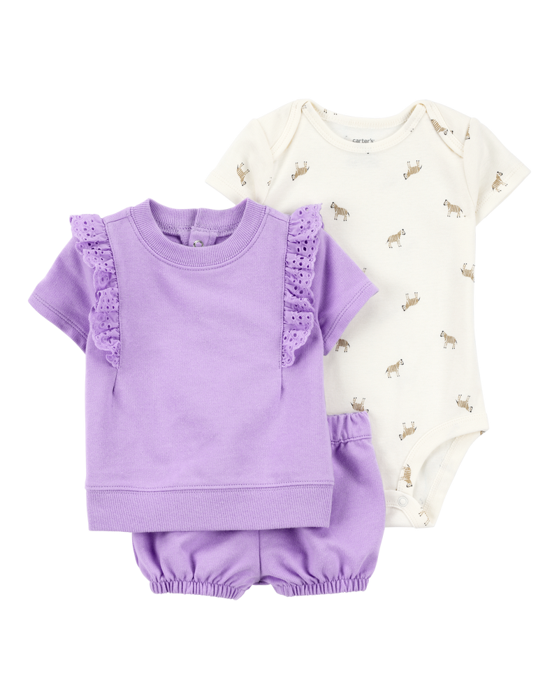 Baby Girl 3-Piece Flutter Outfit Set - Purple, image 1 of 5 slides