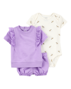 Baby Girl 3-Piece Flutter Outfit Set - Purple, image 1 of 5 slides