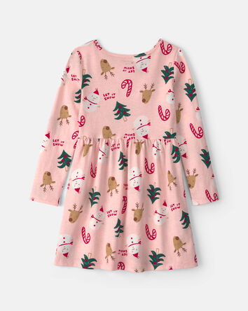 Filles - Robe manches longues &agrave; th&egrave;me No&euml;l &ndash; Rose, 