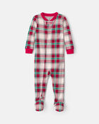Baby 1-Piece Christmas Plaid 2-Way Zip 100% Cotton Snug Fit Footed Pyjama - Red/Green, image 1 of 5 slides