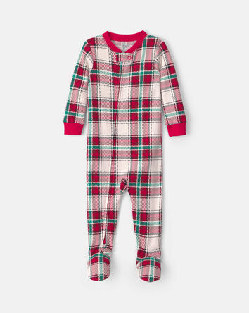 Baby 1-Piece Christmas Plaid 2-Way Zip 100% Cotton Snug Fit Footed Pyjama - Red/Green, 