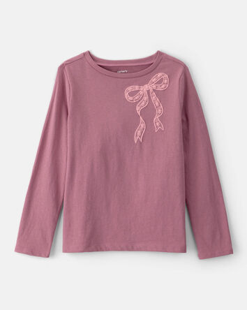 Girls Lace Bow Long-Sleeve Graphic Tee - Pink, 