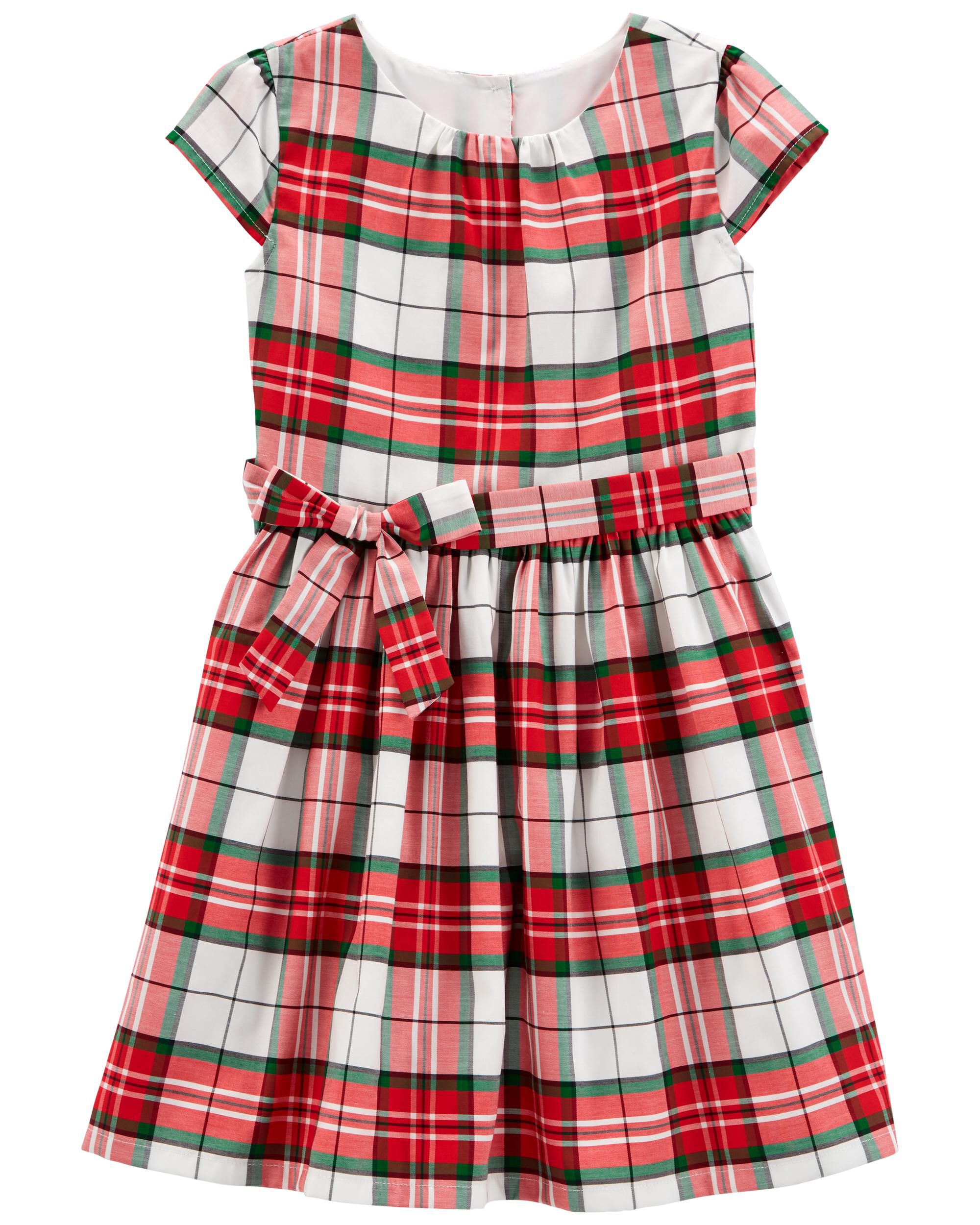 Red Green Plaid Sateen Holiday Dress Carter s Oshkosh Canada