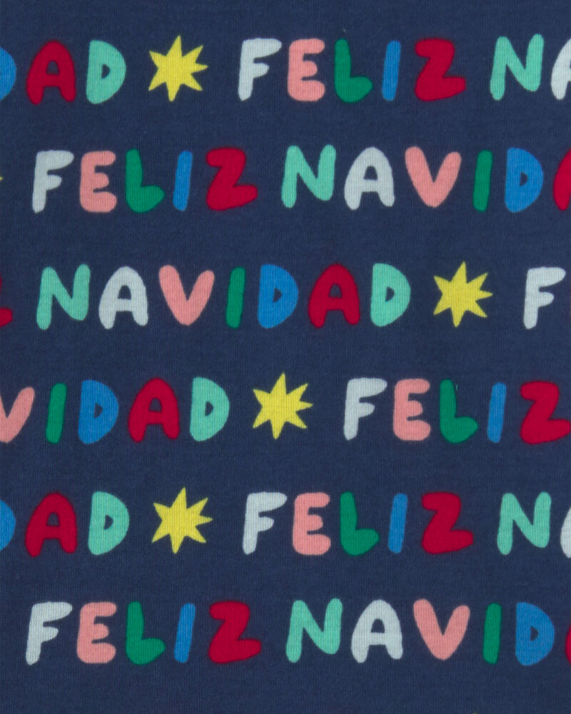 Kids 2-Piece 'Feliz Navidad' Christmas 100% Cotton Snug Fit Pyjama Set - Navy Blue, image 3 of 4 slides