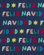 Kids 2-Piece 'Feliz Navidad' Christmas 100% Cotton Snug Fit Pyjama Set - Navy Blue, image 3 of 4 slides