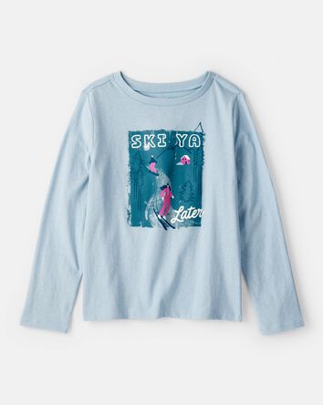 Filles - T-shirt &agrave; manches longues imprim&eacute; de ski&nbsp;&ndash; Bleu, 