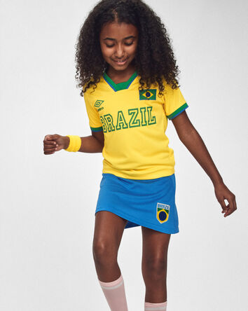 Filles - Jupe-short de sport Umbro Br&eacute;sil - Bleu/Jaune/Vert, 