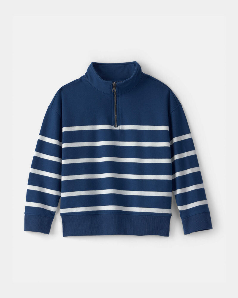 Boys Striped French Terry Quarterzip Pullover - Blue/Ivory, image 1 of 4 slides