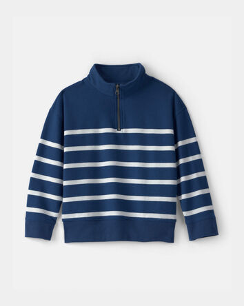 Boys Striped French Terry Quarterzip Pullover - Blue/Ivory, 