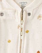 Toddler Thanksgiving Print 100% Cotton Long-Sleeve 2-Way Zip Footed 1-Piece Pyjamas - White, image 2 of 4 slides