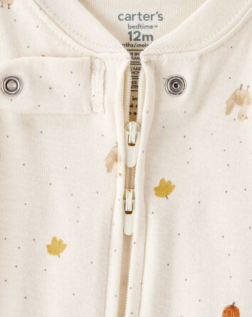 Tout-petit - Pyjama une pièce en coton à manches longues avec fermeture à glissière 2 sens et imprimé de l’Action de grâce – Blanc, 