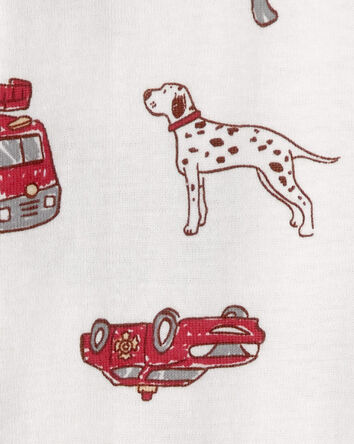 Toddler Boy Firetruck 100% Cotton Snug Fit 1-Piece Pyjama Set - White, 