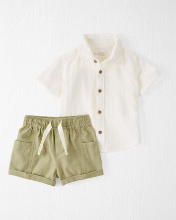 Button-Front Shirt and Shorts Set Made with Organic Cotton, 