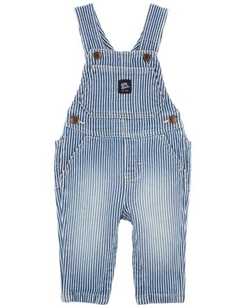 Baby Knit-Like Denim Hickory Stripe Overalls, 