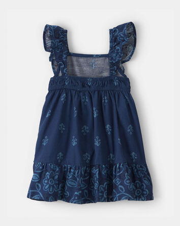 Baby Girl Floral Ruffle-Sleeve Dress - Navy, 