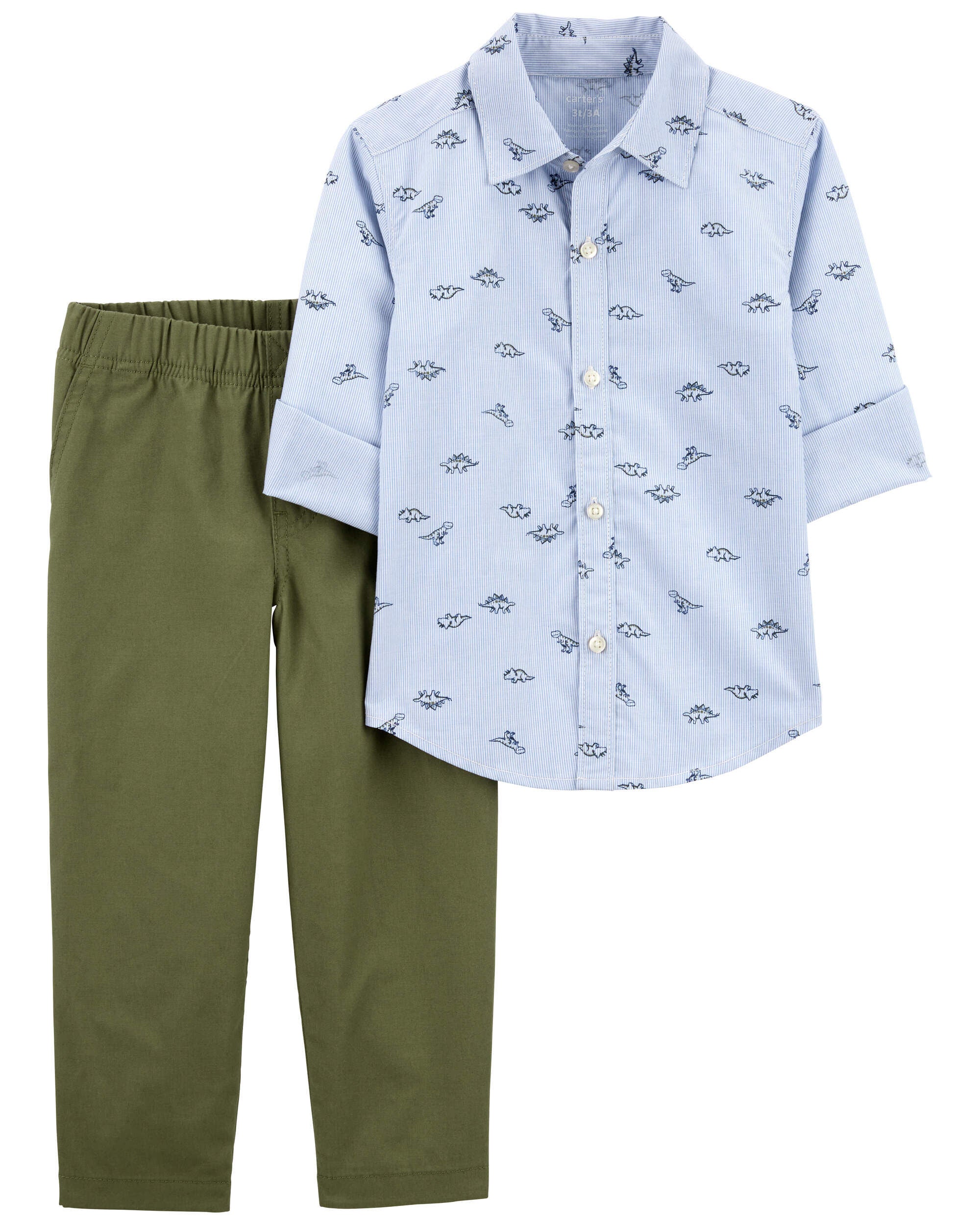 Toddler Boys Toddler 2 Piece Dinosaur Button Front Shirt Canvas Pant Set 5T Carter s