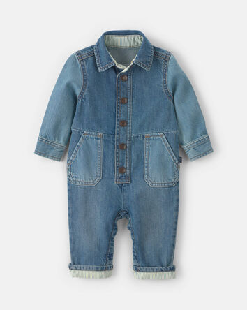 Baby OshKosh Logo Long-Sleeve Denim Jumpsuit - Medium Wash, 