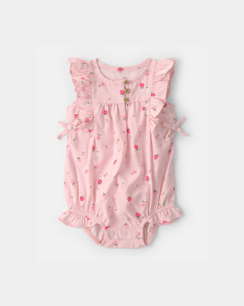 Baby Girl Strawberry Bubble Sleeveless Romper - Pink, 