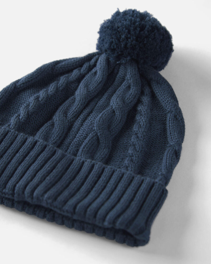 Toddler Organic Cotton Cable Knit Winter Hat, image 2 of 2 slides
