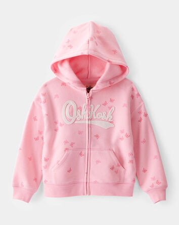Toddler Butterfly Print French Terry Hooded Jacket - Pink, 
