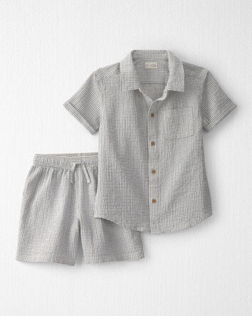 Boys 2-Piece Organic Cotton Seersucker Gauze Top & Short Set, 