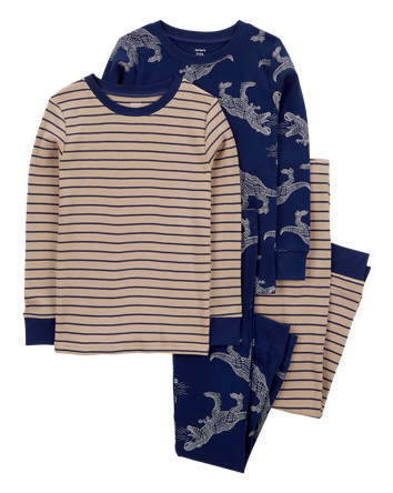 Kid 4-Piece Striped Dinosaur Pyjamas, 
