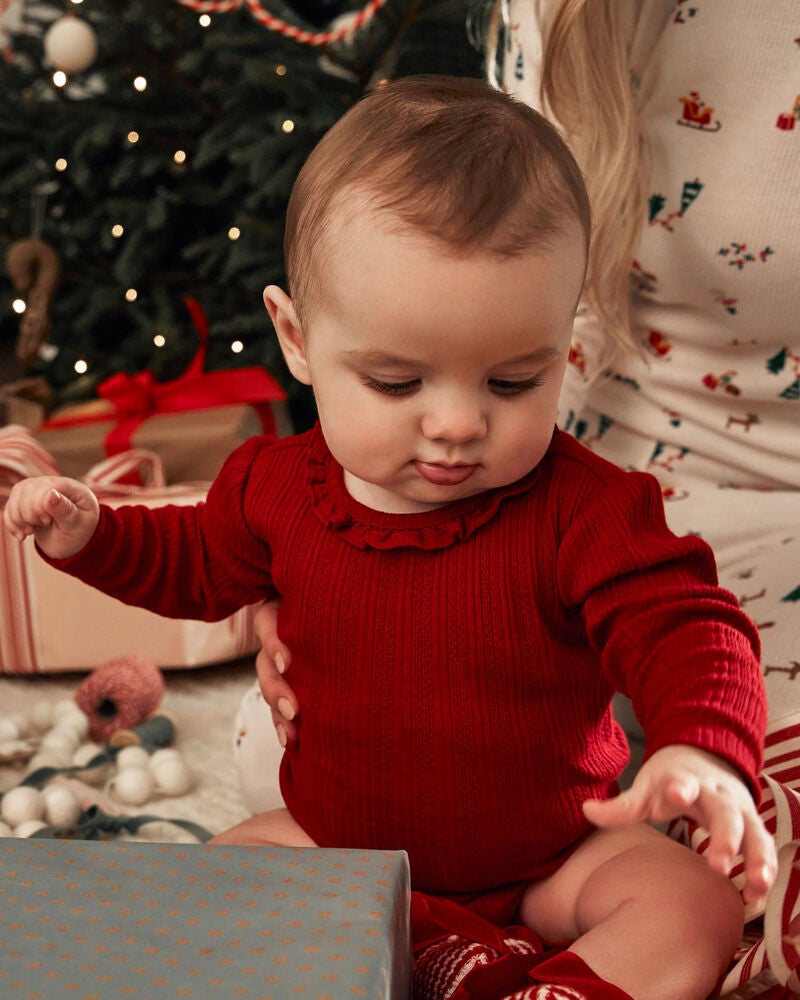 Baby 2-Pack Ruffle-Neck Holiday Bodysuits, image 4 of 6 slides