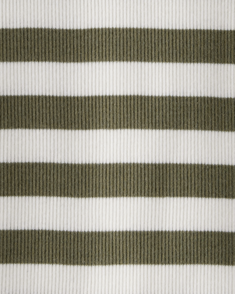 Kid Ribbed Henley Striped Long-Sleeve Shirt - Olive, image 2 of 3 slides