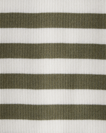 Kid Ribbed Henley Striped Long-Sleeve Shirt - Olive, 