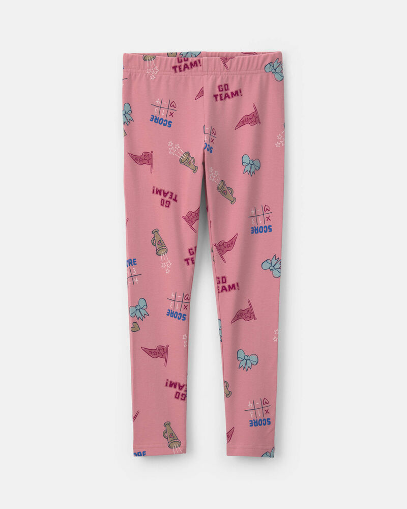 Girls School Spirit Pull-On Stretch Leggings - Pink, image 1 of 4 slides