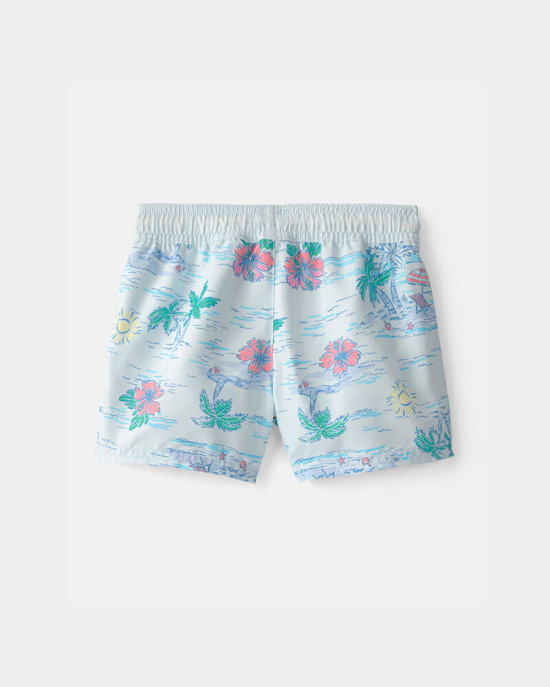 Toddler Boy Palm Tree Swim Trunks - Blue, image 2 of 4 slides