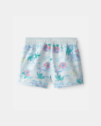 Toddler Boy Palm Tree Swim Trunks - Blue, 