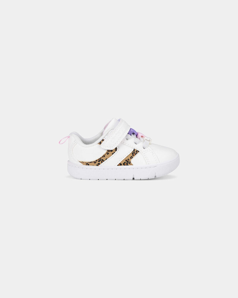 Baby Girl Every Step&reg; First Walker Leopard Charm Sneakers - White, image 2 of 6 slides