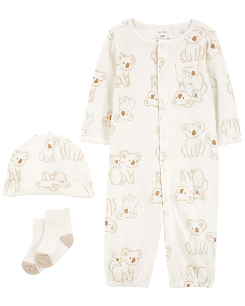 Baby Brown Koala 3-Piece Converter Gown Set, image 1 of 4 slides