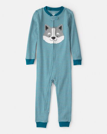 Toddler Boy Dog Striped 100% Cotton Snug Fit 1-Piece Pyjamas - Blue, 