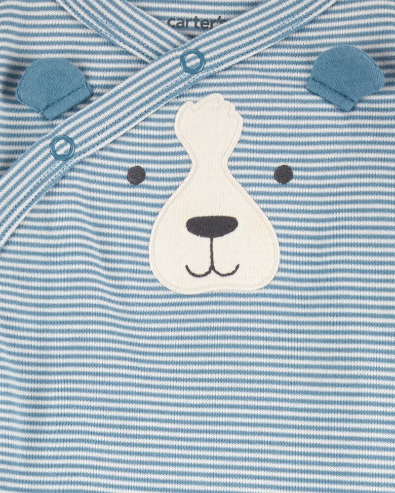 Baby Striped Dog Side-Snap Cotton Sleeper Pyjamas, image 2 of 3 slides
