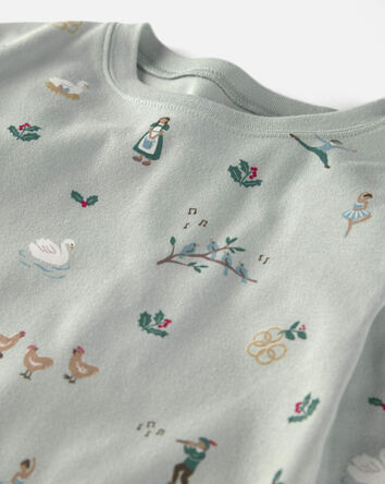 Jeune - Pyjama 2 pi&egrave;ces en coton biologique au motif des 12 jours de No&euml;l, 