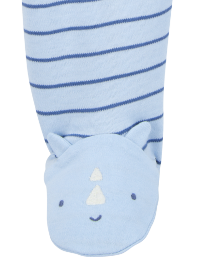 Baby Boy Rhino Striped 2-Way Zip Cotton Sleeper Pyjamas - Blue, image 3 of 4 slides