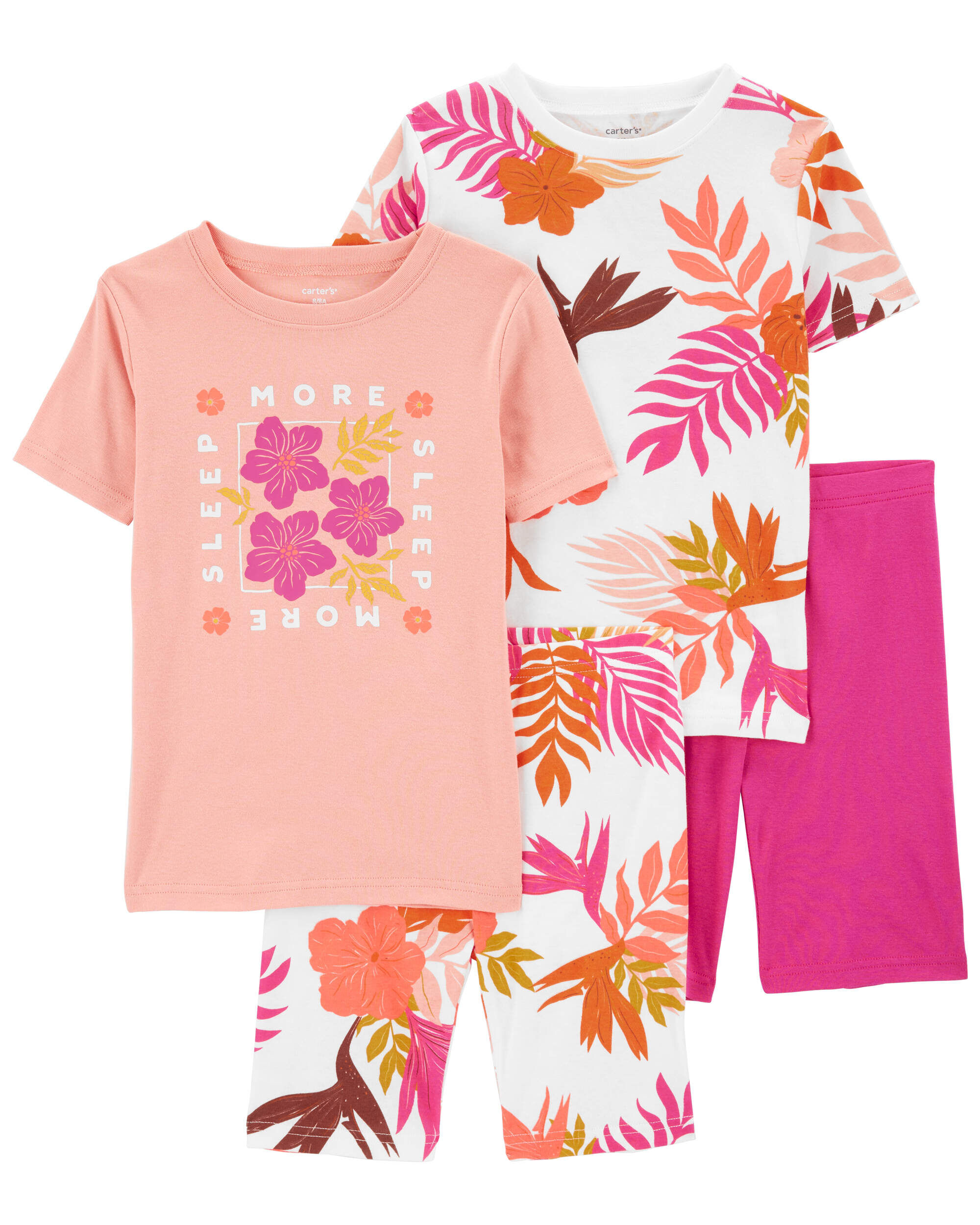 Pink/White 4-Piece Floral 100% Snug Fit Cotton Pyjamas | Carter's